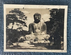 Antique Sepia Japanese photograph, Giant Buddha scene. 3” X 2”. (Green) - Picture 1 of 1