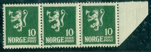 NORWAY #100 (126) 10ore Lion, og, NH, ink line on center stamp, Strip of 3, VF - Picture 1 of 1