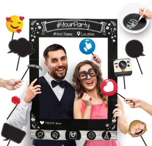Insta-Themed Social Media Party Photo Booth Frame with Emoji & Personalized Spee - Picture 1 of 6