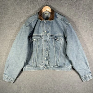 Guess Marciano Jeans Denim Jacket Light Wash VTG USA Made Leather Collar Mens XL - Picture 1 of 11