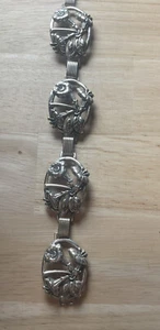 Bracciale Fiore Orchidea Danecraft Argento Sterling anni '50 7,25 pollici - Foto 1 di 7