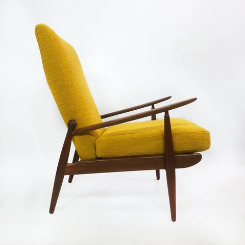 Scandart High Back Yellow Bouclé Armchair 60s 70s Midcentury Vintage Retro Sofa Cover