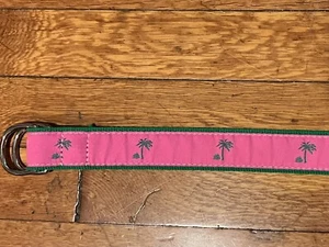 Preston Palm Tree Belt Women’s Medium Pink Green Canvas - Picture 1 of 9