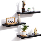 Black Floating Shelves for Wall, Wooden Shelves for Wall Set of 3, Modern Black