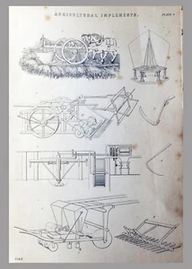 (P1) 1850c Engraving with passepartou - AGRICULTURAL IMPLEMENTS - (07011) + - Picture 1 of 1