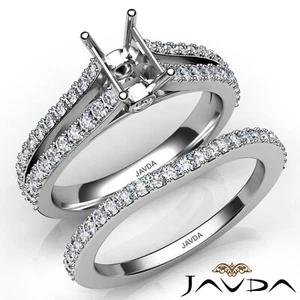 Emerald Wedding Bridal Set Semi Mount Split Shank Diamond Engagement Ring 1.1Ct - Picture 1 of 28