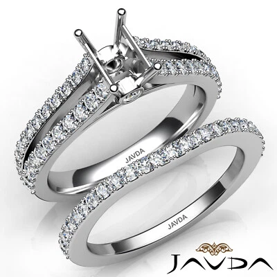 Emerald Wedding Bridal Set Semi Mount Split Shank Diamond Engagement Ring 1.1Ct - Image 1 of 4