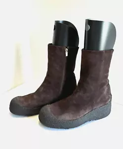 Bally Guard Curling Boots Brown Suede Leather Sheep Shearling Lined Size EU 43E - Picture 1 of 23