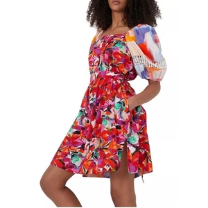 French Connection Isadora Patch Poplin Dress Mini Puff Sleeve Size Medium NWT - Picture 1 of 13