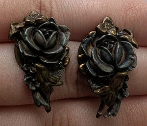 Jan Michaels Rose Floral Bronze Tone Stud Earrings NO BACKS - Picture 1 of 2