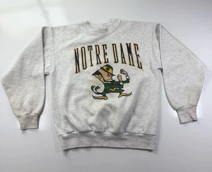 Vintage Notre Dame Fighting Irish L Gray Pullover Sweatshirt USA made 90s STAIN - Picture 1 of 11
