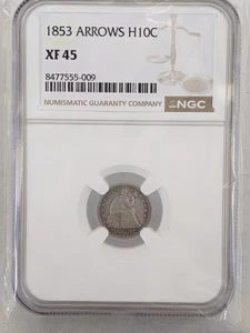 1853 Liberty Seated Silver HALF Dime W/ Arrows NGC XF 45 #633 - Picture 1 of 4