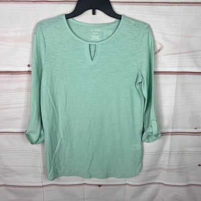 Camiseta Van Heusen Top Mujer XS Verde Cuello Cerradura Manga 3/4 Tejido Ligero Foto 1 de 4