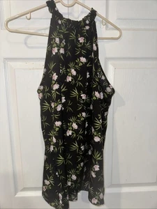 Perfect Peach Women's Sleeveless Halter Tank Top in Black Floral Size Large - Picture 1 of 3