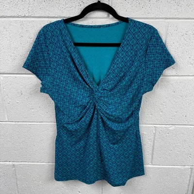 Camiseta Ibex Feminina G Twist Decote V Manga Curta Lã Merino Externa Gorpcore Fabricada nos EUA - Imagem 1 de 4