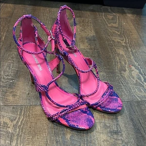 Gianni Bini Womens Kameela Snake Print Heels Strappy Leather Pink Purple 8.5 - Picture 1 of 8