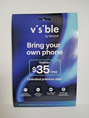 Visible+ por Verizon SIM Kit + 1er Mes de Servicio $35 Ilimitado 5G Datos Hablar Texto Foto 1 de 2