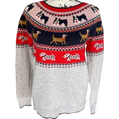 Boden Women's Sz Small Fair Isle Holiday Dog Sweater Knit Wool Alpaca Red Gray - Image 1 of 4