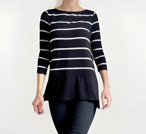 Vince CAMUTO Striped tunic top size S Stretch Scoop Neck Casual rich black - Picture 1 of 17