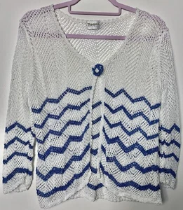 Vintage ROMAN ORIGINALS White Blue Crochet Flower Cardigan Size XXL UK 16 18 - Picture 1 of 5
