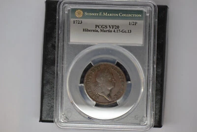 1723 Wood's Hibernia Halfpenny. Martin 4.17- Gc.13. Rarity-5. PCGS VF-20 - Image 1 of 4