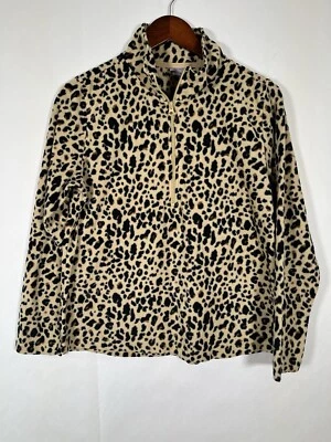 Acogedora chaqueta/blusa Laura Scott para mujer Lg Petite estampado de leopardo polar con cremallera Foto 1 de 4