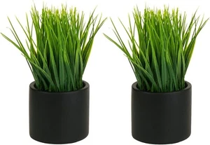 MyGift Juego de 2 Plantas de Césped Verde Artificial de Mesa Decoración en Macetas de Cemento Negro - Imagen 1 de 7