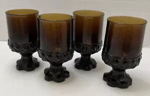 4 copas pesadas Tiffin Franciscan Madeira marrón humo patas 5,5" vintage - usadas en excelente estado - Imagen 1 de 5