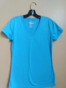 Nike DRI-FIT Short Sleeve Athletic Shirt, Aqua Blue, Size: Extra Small - Picture 1 of 4