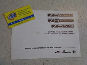LIBRETTO - ALLEGATO ABS - ALFA ROMEO 75 2000 TS - 3000 V6 - ORIGINALE - Foto 1 di 2