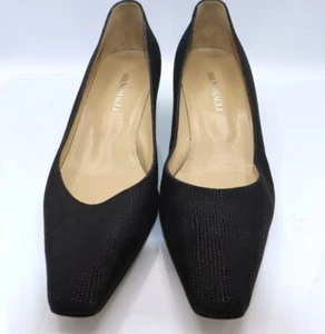 Bruno Magli Black Textured Leather Square-Toe Heels Size 10 Chic Career Work - Picture 1 of 8