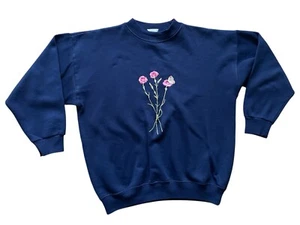 Vintage OAK TREE LEISURE. Sweater. Navy Blue. Embroidered Flowers. Size S/M. - Picture 1 of 8