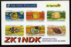 QSL QSO Radio CARD"ZK1NDK,Air New Zealand,Stamps of Fish", Penrhyn Atoll(Q7067) - Picture 1 of 2