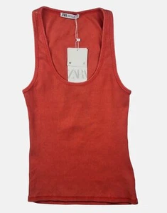 Camiseta sin mangas Zara para mujer coral acanalada talla mediana Bohimian Lagenlook Wear - Imagen 1 de 9