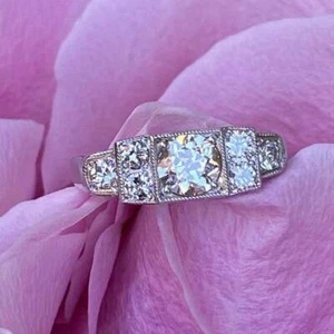 Anello di fidanzamento vintage 2,34 ct bianco taglio tondo moissanite oro bianco 14 kt misura 9 - Foto 1 di 8