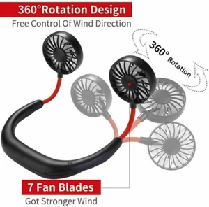 Mini Lazy Hanging Neck Fan Portable USB Rechargeable Neckband Dual Cooling Style - Picture 1 of 5