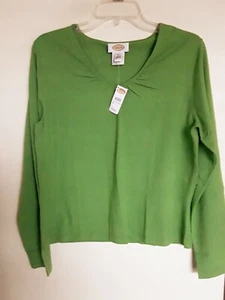 NWT Talbots Green  V-Neck Long Sleeve Top, Size L - Picture 1 of 2
