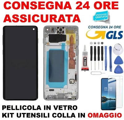 PER SAMSUNG DISPLAY LCD TFT SAMSUNG GALAXY S10 SM-G973F DS TOUCH SCHERMO FRAME BIANCO SILVER