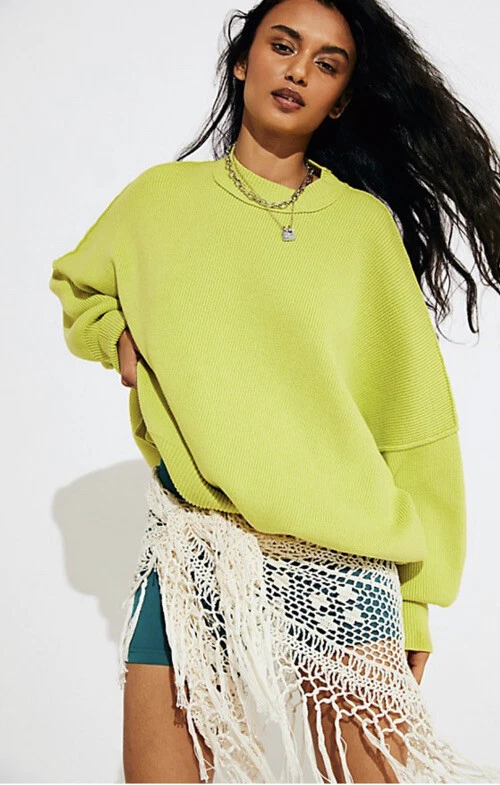 People Womens Easy Street Green Ribbed Knit Tunic Sweater Top L BHFO 5158