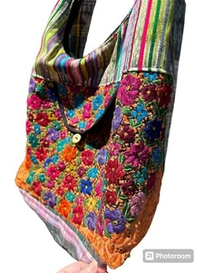 Guatemala Huipil Embroidered Large Cross Body Bucket Bag Boho Purse Festival - Picture 1 of 11