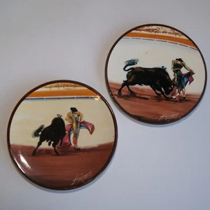 2x Vintage Spanischer Matador Handbemalte Keramik Wandbehang Kleine Teller - Bild 1 von 8