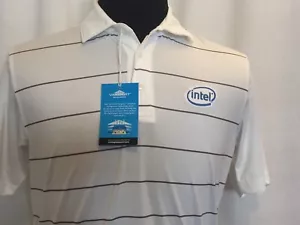 Intel Polo Shirt Small S Embroidered Logo Striped White New With Tags Mens NWT - Picture 1 of 8