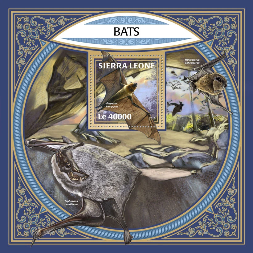 Estampillas de murciélagos de Sierra Leona 2017 MNH murciélagos 1v S/S mamíferos voladores animales salvajes Foto 1 de 1