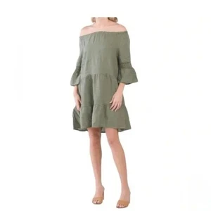 Terzo Millennio Italian Linen Women's Sage Green Dress, Size L - Made In Italy - Picture 1 of 8