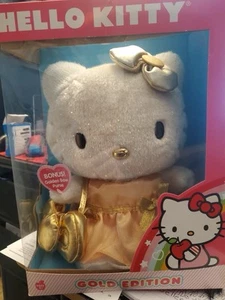 Hello Kitty Plüsch limitierte Gold Edition 50. Jubiläum 12" mit Schleife Geldbörse - Bild 1 von 3
