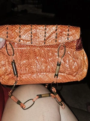 R & Y Augousti Orange Snake Skin Purse - Image 1 of 4
