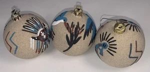 Navajo Sand Painted Ornaments - Bingo Smith Hummingbird - Vintage 1990s 3pc Set - Picture 1 of 12