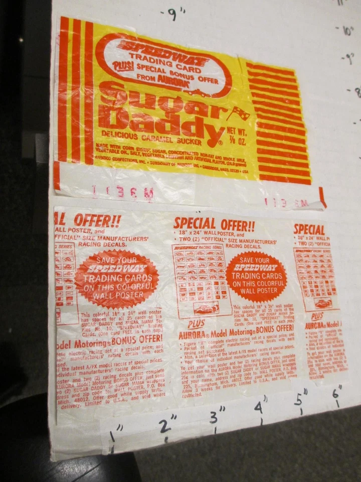 Tarjeta coleccionable SUGAR DADDY 1970s Candy Wrapper Aurora pista de carreras Speedway #5x Foto 1 de 1