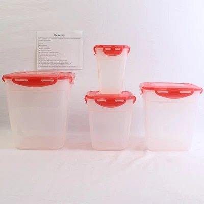Set of 4 Lock & Lock 720 ml to 5.7 L Plastic Food Storage Tubs Red Lids - Image 1 of 4