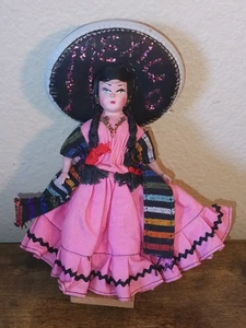 Vintage Latina Puppe Mexiko mexikanische ethnische Kleidung Kleid Hut Sombrero Souvenir 7 Zoll - Bild 1 von 6
